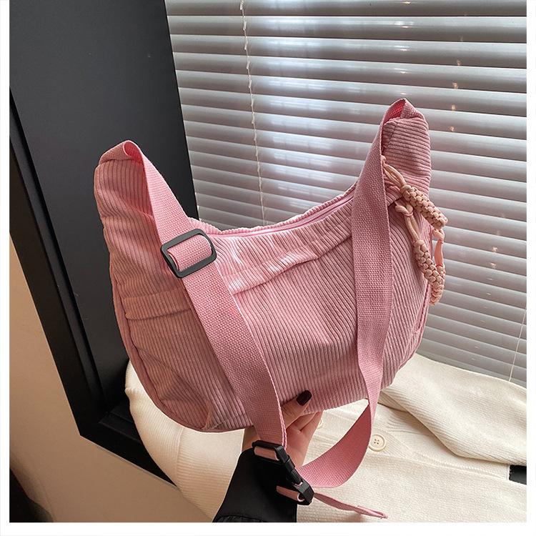 

Полосатая свежая большая вместимость новая вельветовая повседневная литературная сумка-мессенджер на одно плечо женская розовый