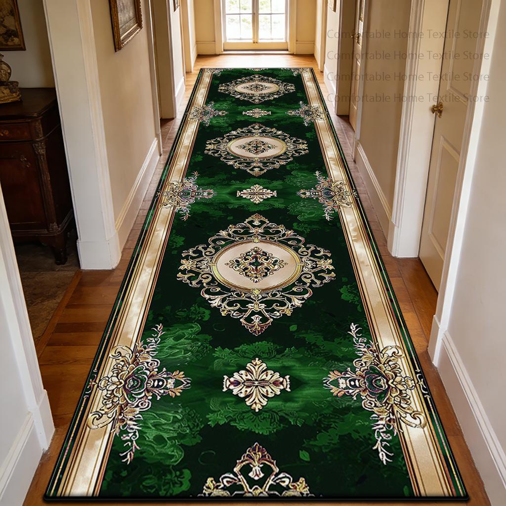 Luxurious European Patterns Long Corridor Carpet Decoration Doorway Stairway Antiskid Rug Easy Clean Lint-free Long Runner Mats