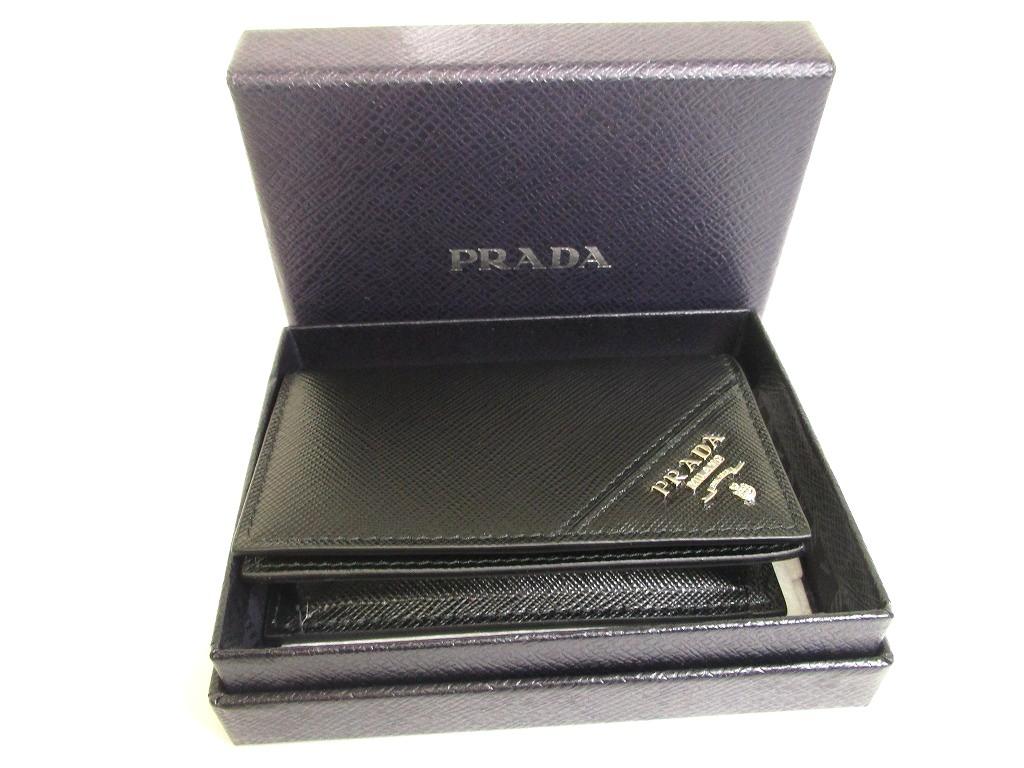 Authentic PRADA Black Saffiano Leather Card Case Card Holder #a929  Refurbished