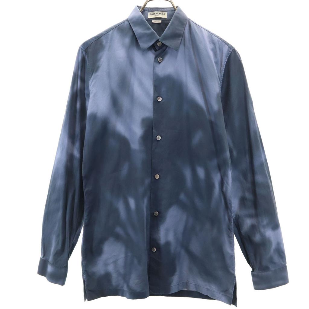 Balenciaga Made In Italy Tie-dye Pattern Long Sleeve Shirt 38 Navy Men's Used