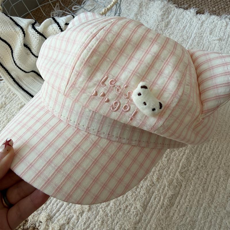Cute Bear Plaid Ear Octagonal Hat Women Spring Summer Thin Sweet Face Slimming Beret Hat