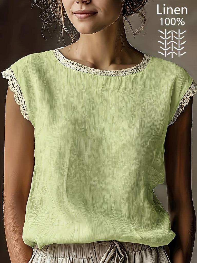 Women's European and American Style Sleeveless Lace Cotton-Linen Shirt, Spring/Summer 2026 Collection.