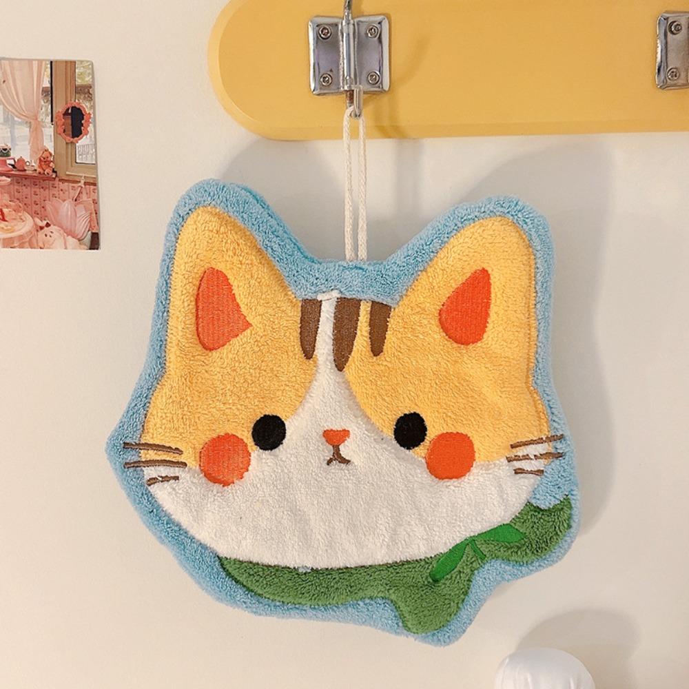 Super Absorbent Kitten Hand Towels Hangable Quick Dry Hand Towels Cartoon Coral Fleece Hand Towel