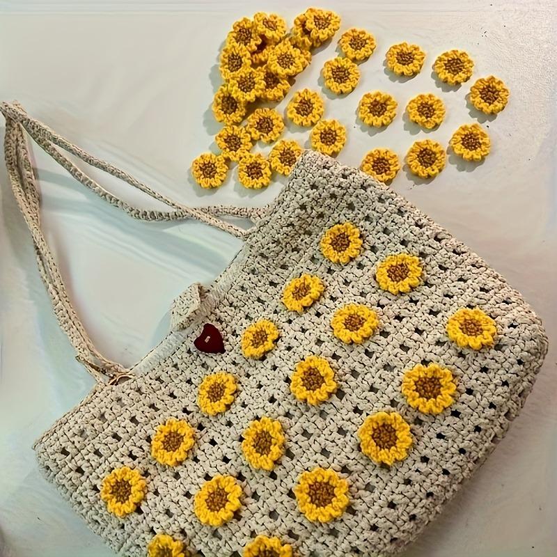 30pcs Flower Knitt Crochet Sunflower Flower Knitted Quilt Applique Patch Craft Ornament Quilts Women’s Bag Clothing Daily Crafts