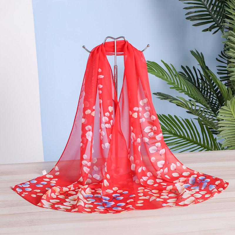 1pc Chiffon Scarf 150*50cm Print Floral Multi-style Women Sunscreen Long Shawl