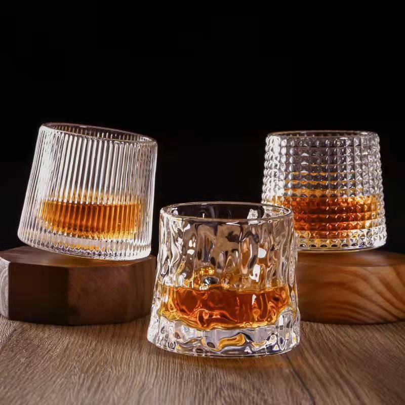 Creative Rotating Glass Tumbler Ins Japanese Hammer Pattern Beer Cup Foreign Wine Cup Whisky Cup