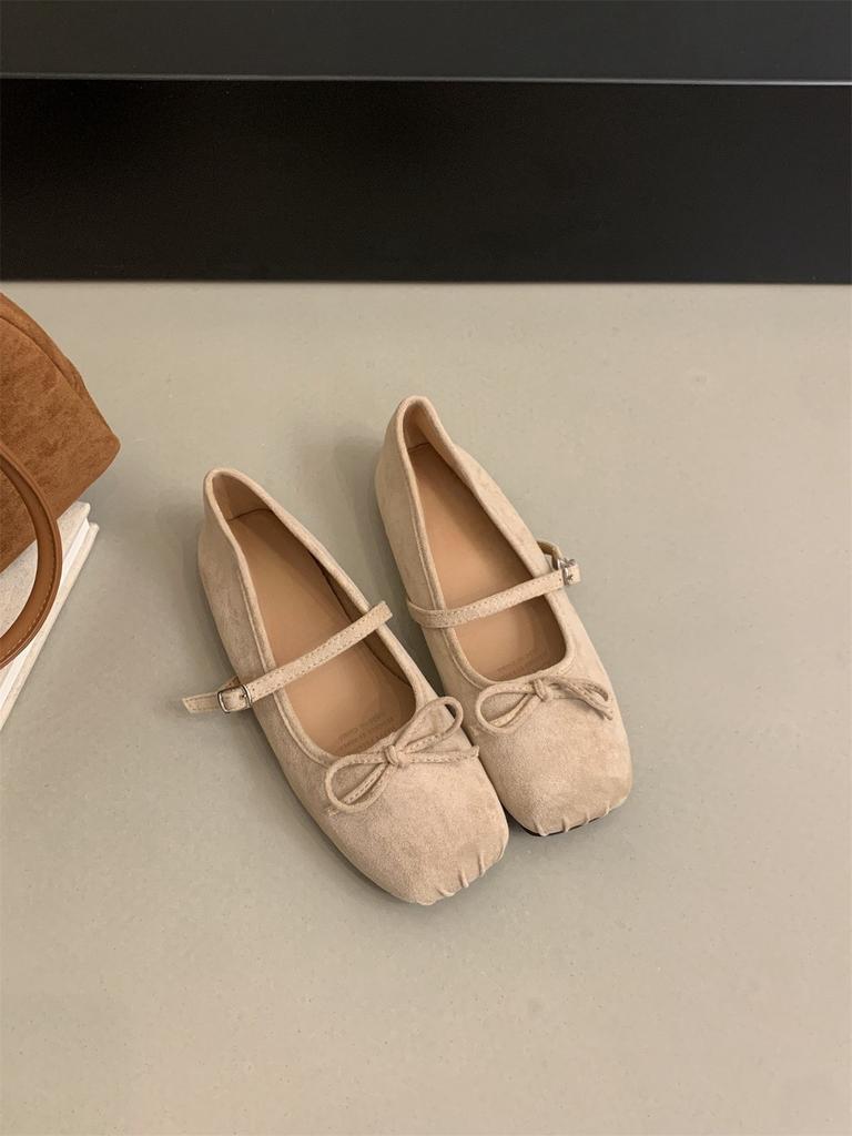 Suede square head shallow mouth single shoes women's autumn new late retro gentle ballet flat bottom Mary Jane