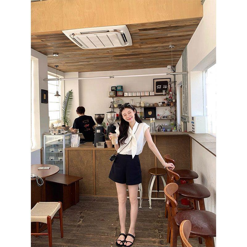 French POLO Collar Streamer Design Sense Niche White Shirt Women's Summer Temperament Shirt Thin Short Sleeve Chic Top