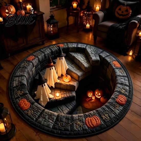 Ghost Pattern Carpet with Spooky Rug Halloween Staircase Area 3D Haunted Stair Round Theme Floor