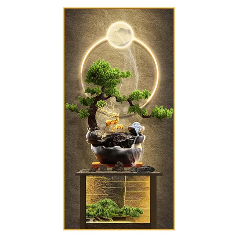 Home Decor Premium Entryway Framed Decorative Crystalline Painting Living Room Decoration LED Lights Illuminated Wall Art