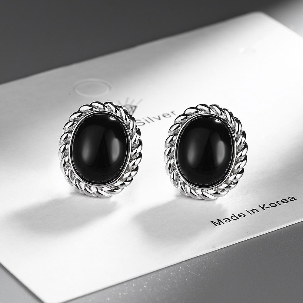 2026 Нить Натуральный Черный Агат Пусеты Модные Персональность Темперамент Мужские и Женские Тренд Холодный Ветер Нишевые Серьги платиновый