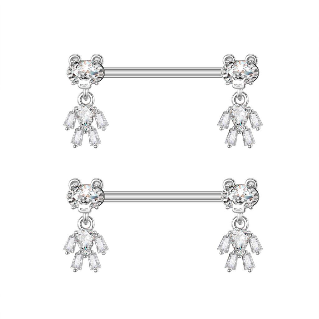 2 bucăți drăguț urs fluture dangle piercing mamelon oțel inoxidabil cruce stea agățat mamelon scut barbell pentru femei inele mamelon