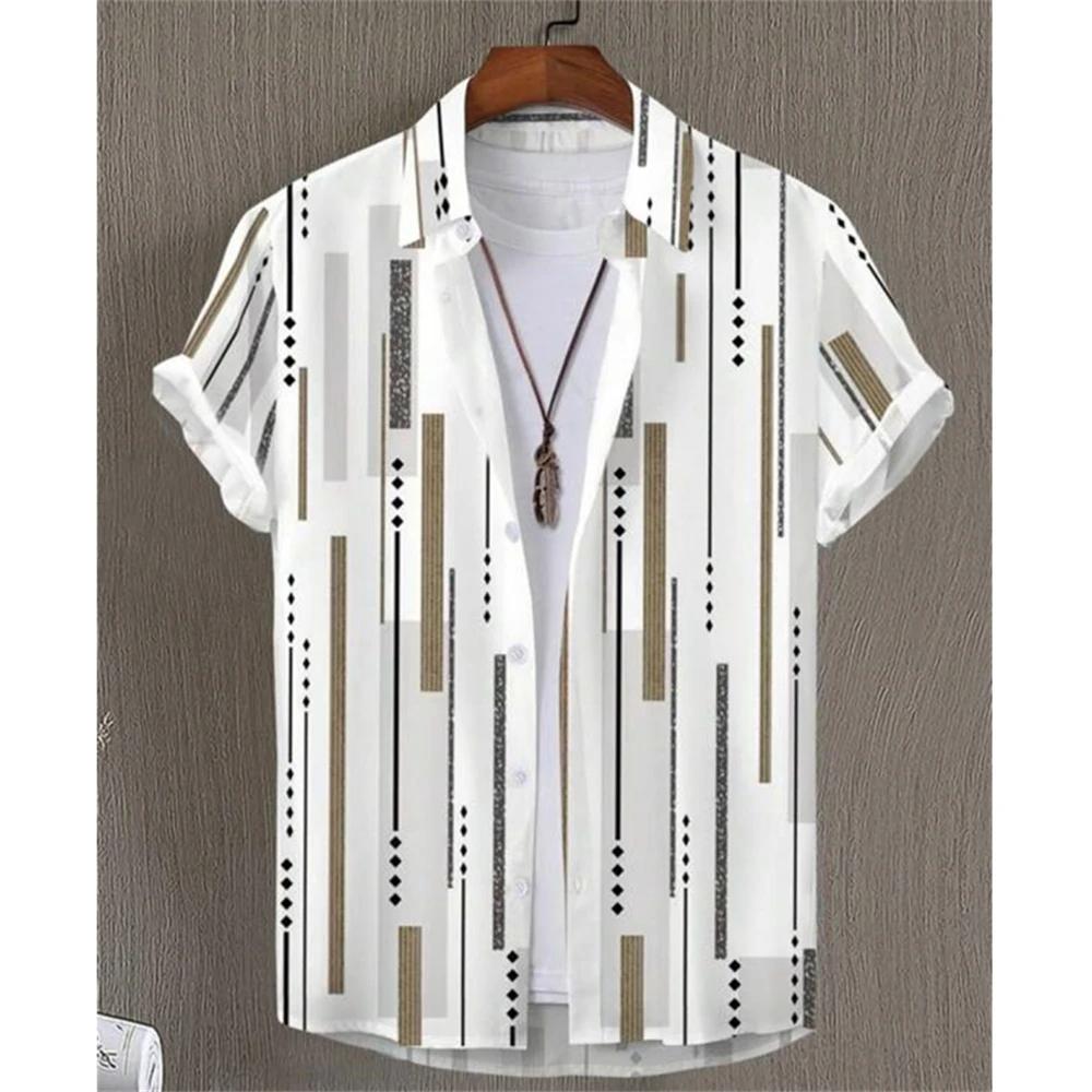 Summer Fashion Striped 3D Print Men s Shirts Basic Graphicsbutton Short Sleeve Lapel Streetwear Hawaiian Blouse Shirts for Men S