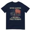 Unisex Gun American Flag Defend America Defund Politicians On Back Tshirt