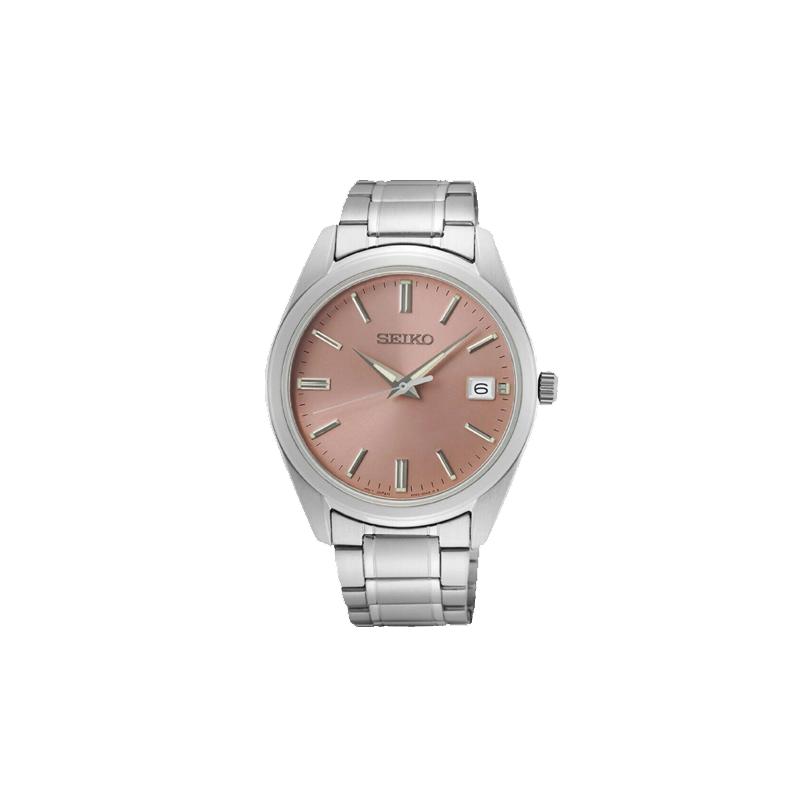 SEIKO 100 meters waterproof Quartz Steel Strap women s watch pink dial SUR523P1 синий