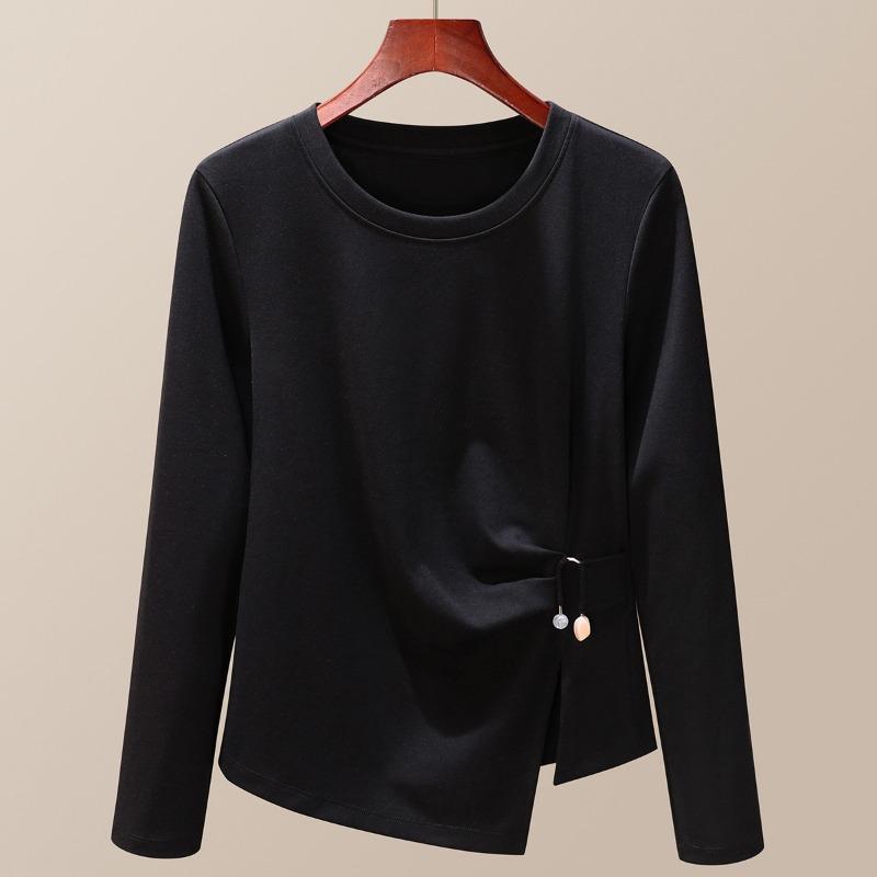 

Женская новая осенняя базовая рубашка с нерегулярной плиссировкой на талии, свободный топ большого размера с длинным рукавом XXXL чёрный