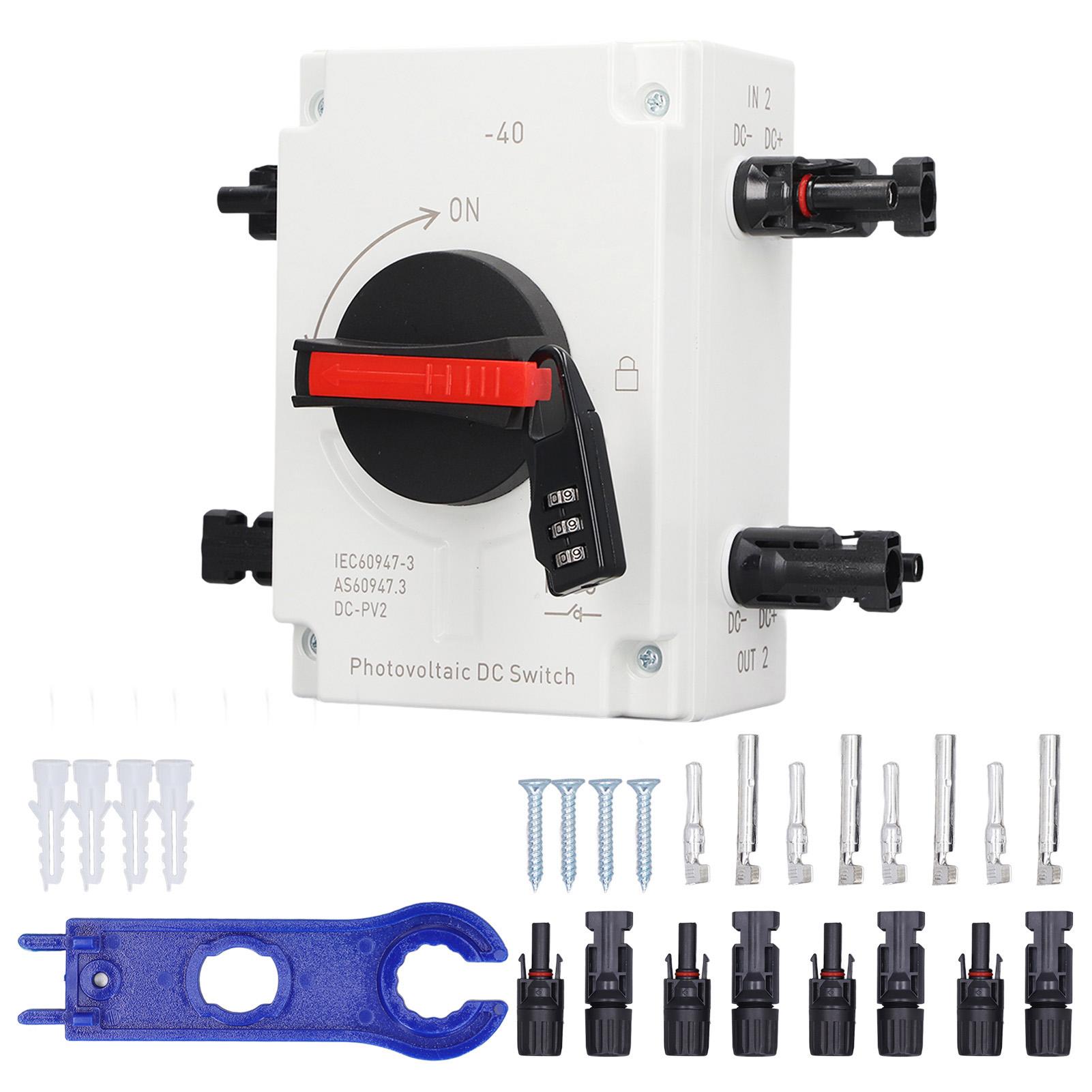 

DC1200V 32A 4P PV DC Isolation Switch 2 in 2 Out IP66 Waterproof Solar Sink Load Switching Transfer