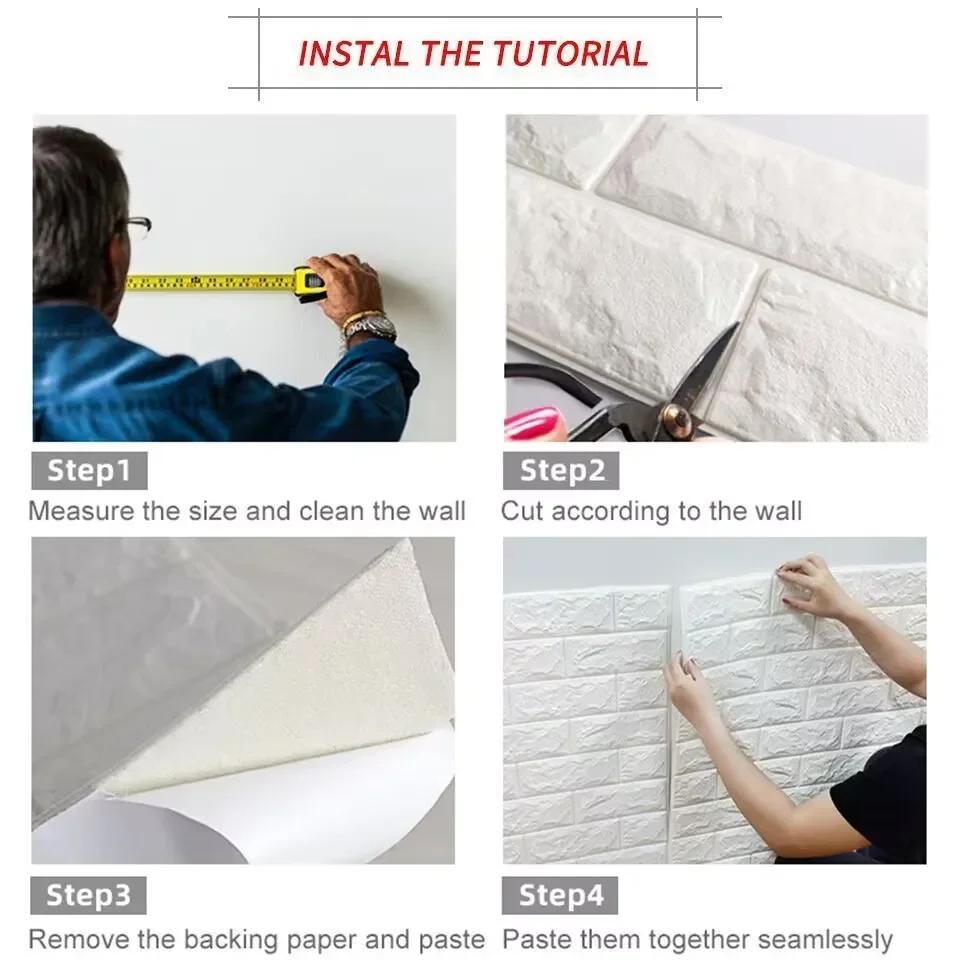 70cm*10m 3D Self-adhesive Foam Tile Wall Stickers for Indoor Wall Decor Living Room Kitchen and Bedroom Bathroom Home Decoration