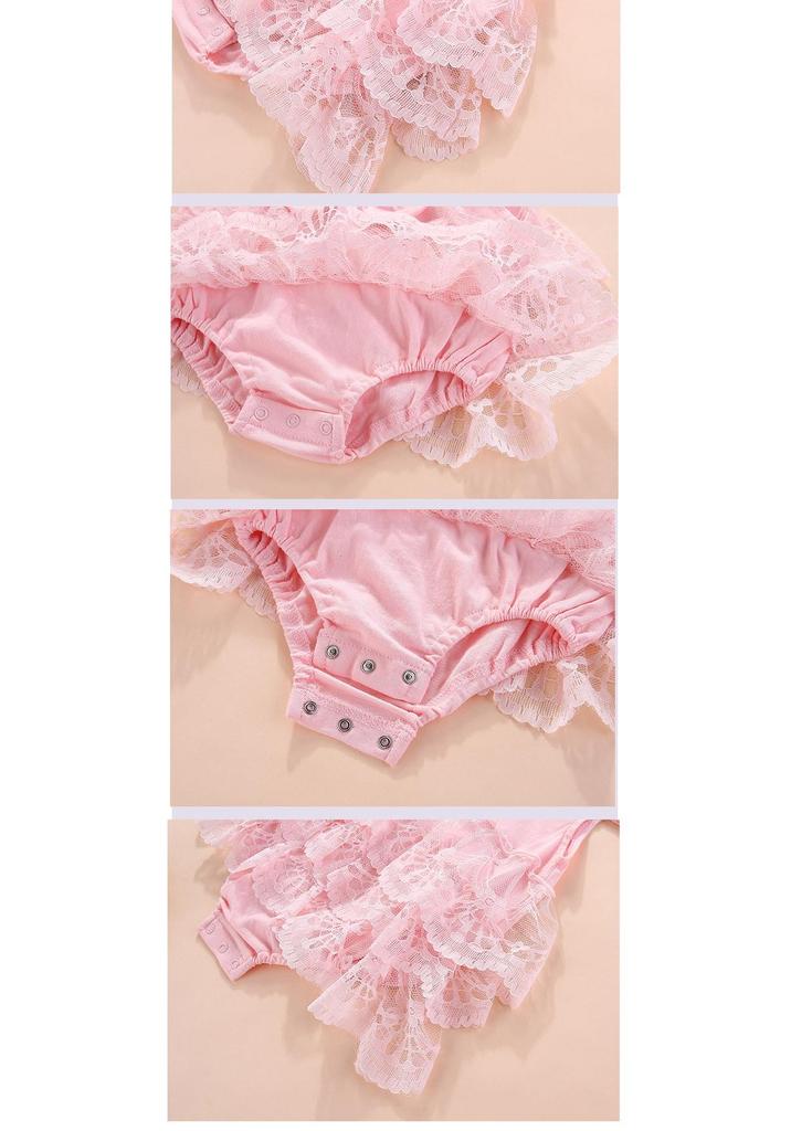 Korean Sweet Summer Multi-layer Mesh Bow Lace Neckline Cotton Baby Outfit (0-1 Year)