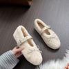 Winter New Warm Fur Flat Shoes Women's Fashion Round Head Butterfly Rivets Soft Sole Shoes Non-slip Plush Mary Jane Shoes