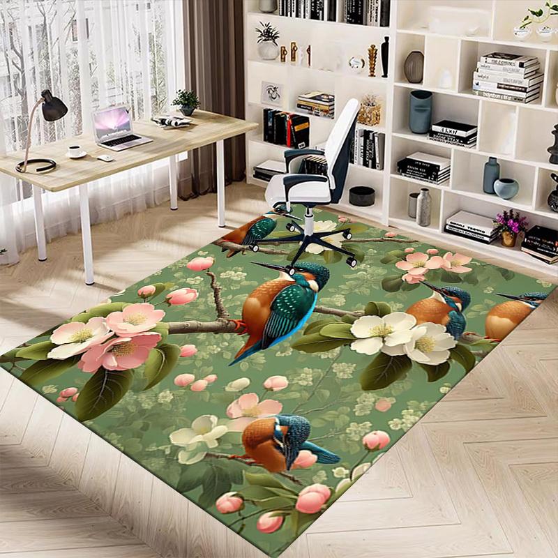 1PC Birds Flowers Non-Slip Floor Carpet Compatible for Office&Living Room&Dining room - Flat-Weave Machine- Soft & Pattern-E300