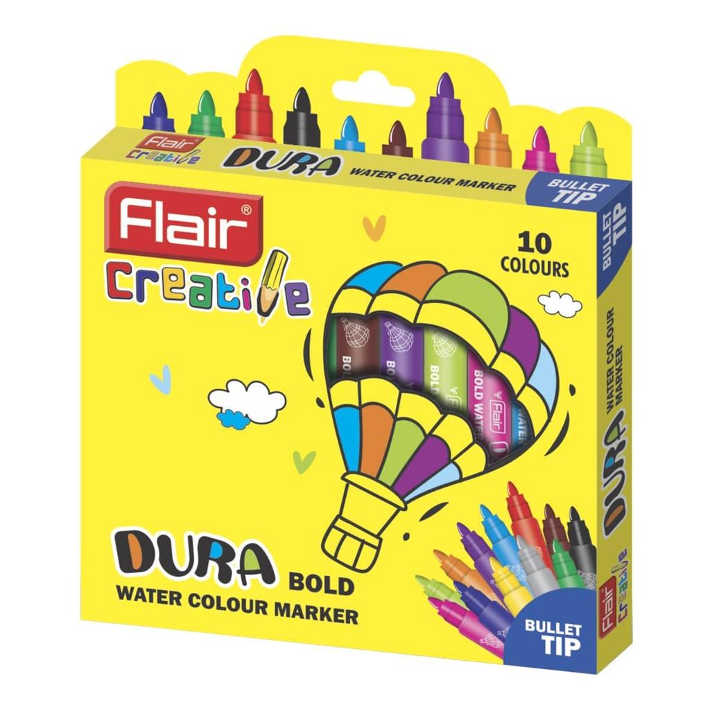 Flair Creative Series Dura Bold Water Color Pens Set Of 1X 10PC Multicolor Bullet Tip For Coloring Drawing And Craft Projects