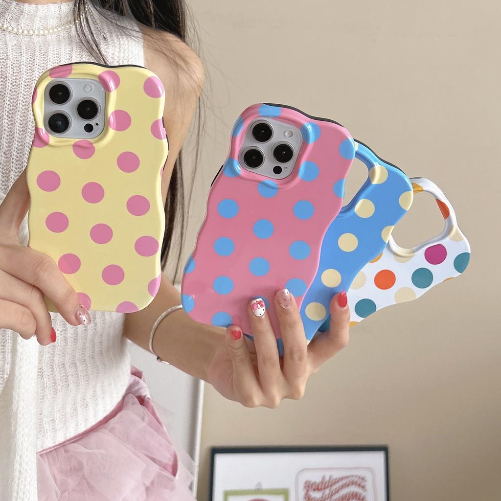 Candy Color Polka Dot Compatible with iPhone 16 Pro Max Apple 17 Phone Case 15/14 Two-in-One Wave Film