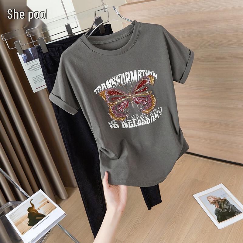 

Женская футболка с пайетками в виде бабочки, короткий рукав S