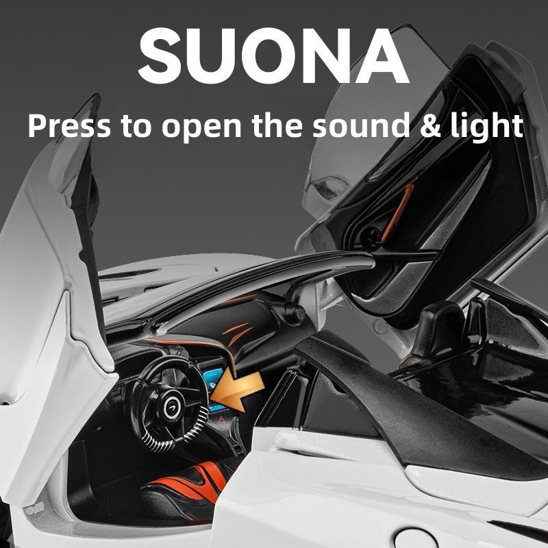1/24 McLaren 720S Druckguss-Spielzeugauto, Miniatur-Cabrio-Modell, Pullback, Sound & Licht, Sammlung, Geschenk für Jungen und Kinder