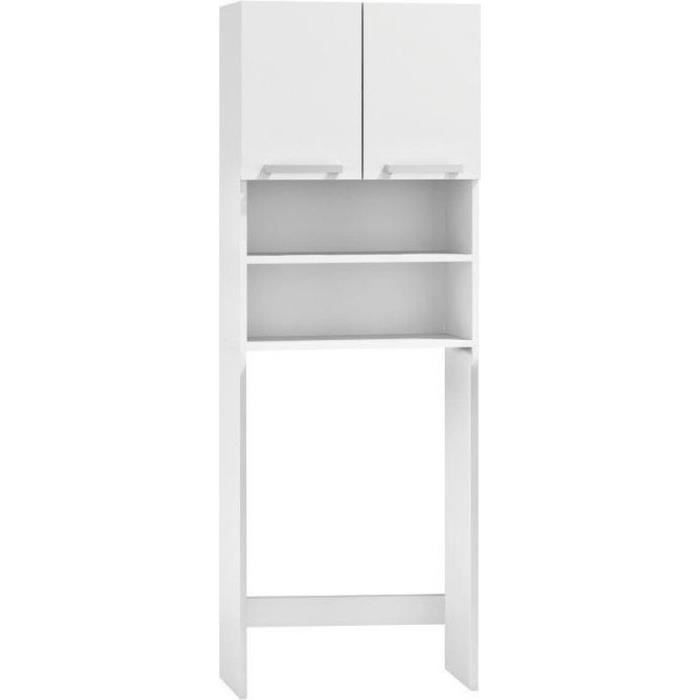 Armoire - Blanc - 2 portes - 4 étagères - Bois - Mi-haute