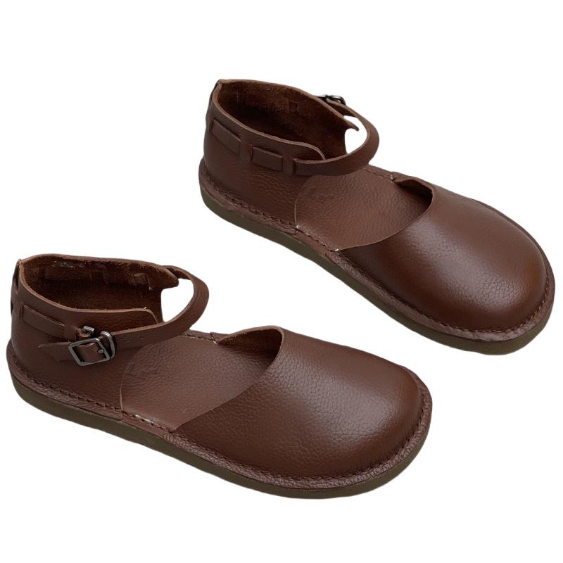 Genuine Leather Summer Women's Sandals Soft Soles Comfortable Flat Toe Retro Artistic Casual Cowhide Shoes