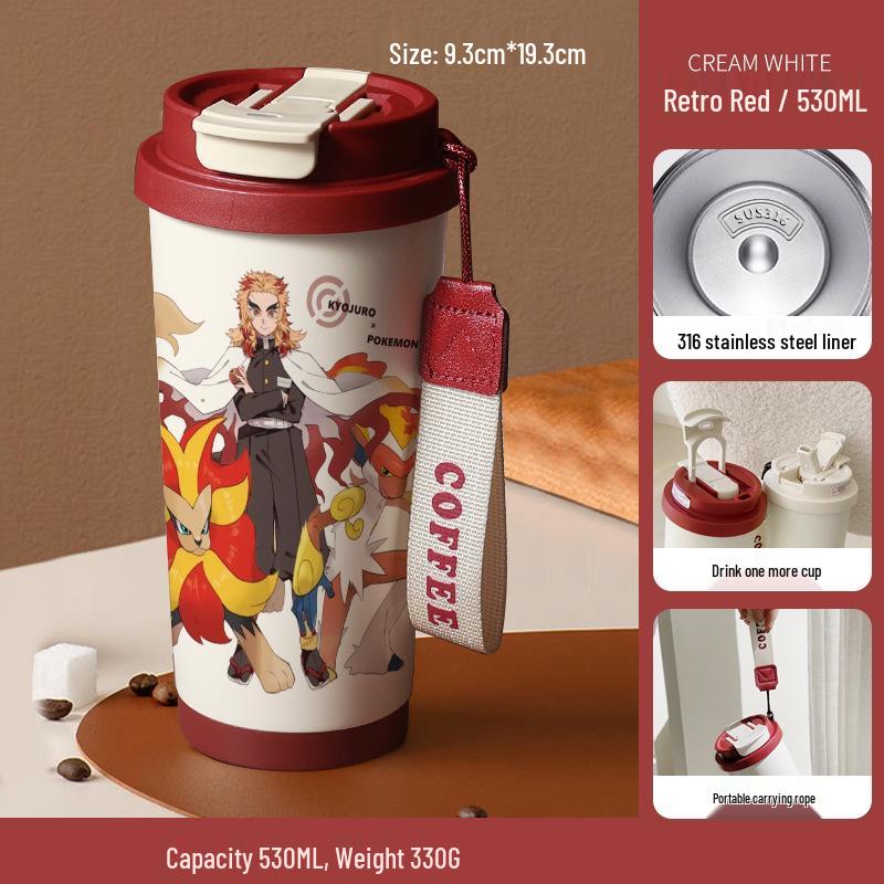 Demon Slayer Agatsuma Zenitsu Nerezový izolovaný hrnek se slámkou