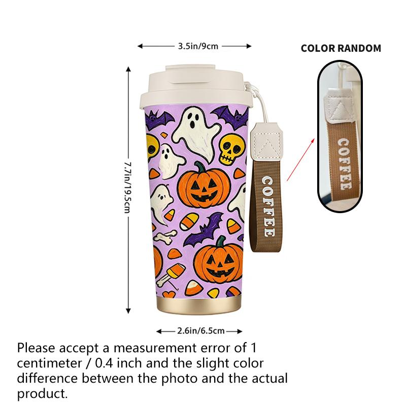 532ml Coffee Cup Halloween Pumpkin Ghost Bat Skull Candy MotifCar Portable Cup Flip Lid Coffee Cup Double Wall Insulated Cup