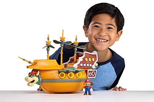 Super Mario Deluxe Bowser's Airship Playset with Mario Action Figure - Authentic In-Game Sounds & Spinning Propellers