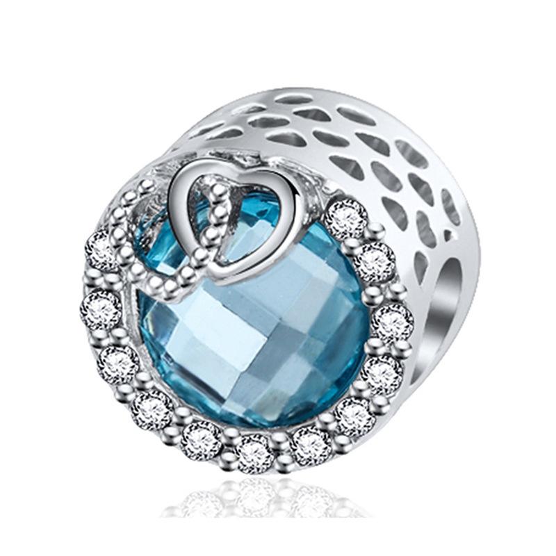 New Silver Plated Blue Diamond Alloy Large Hole Charm Beads For DIY Bracelet Necklace Jewelry Accessories Gifts