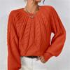 Women's Autumn/Winter Solid Color Cable Knit Sweater, Loose Crew Neck Lantern Sleeve Versatile Knit Top S-XL