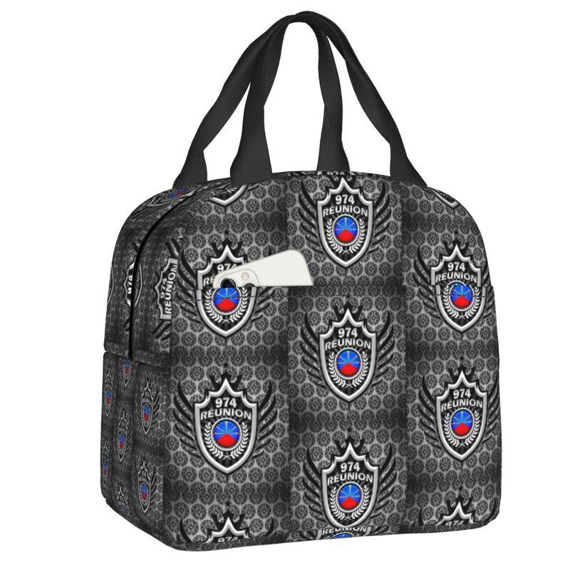 974 Reunion Island Insulated Lunch Bags for Women Maveli Coat of Arms Portable Cooler Thermal Bento Box School