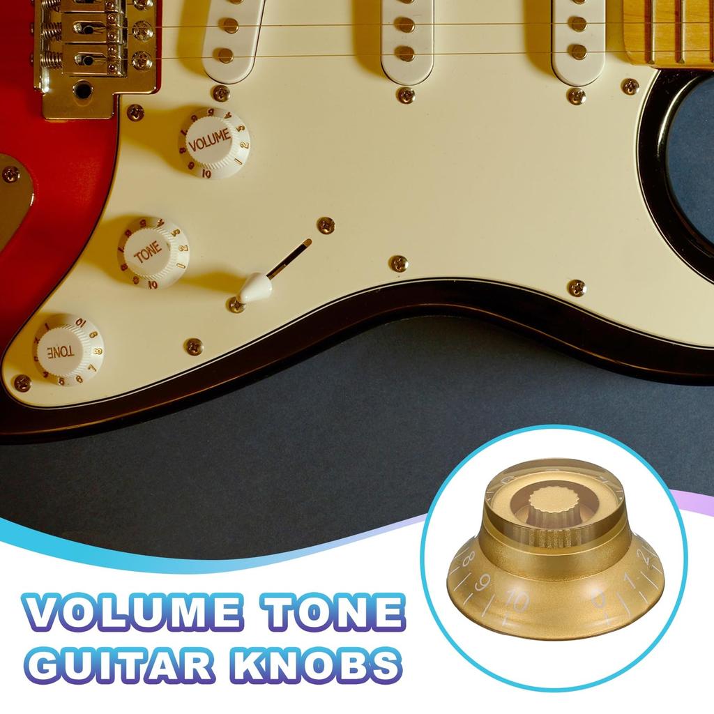 uxcell Guitar Top Hat Bell Knob Control Knob Volume Tone for Electric Set of 4 Gold Guitar/Bass - -