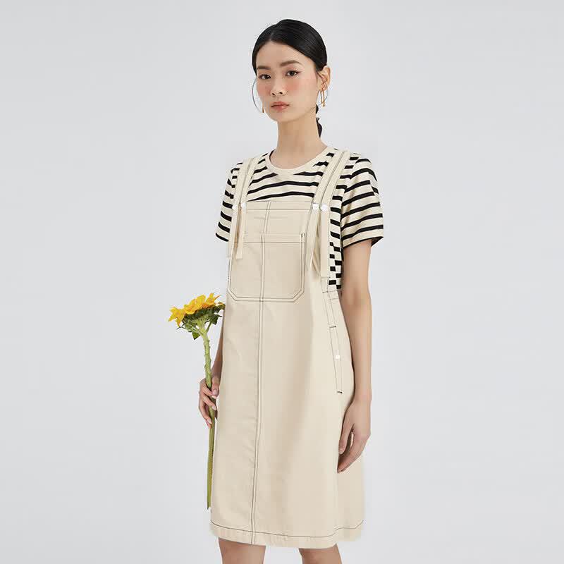 Faux Two-Piece Patchwork Short-Sleeve Casual Dress