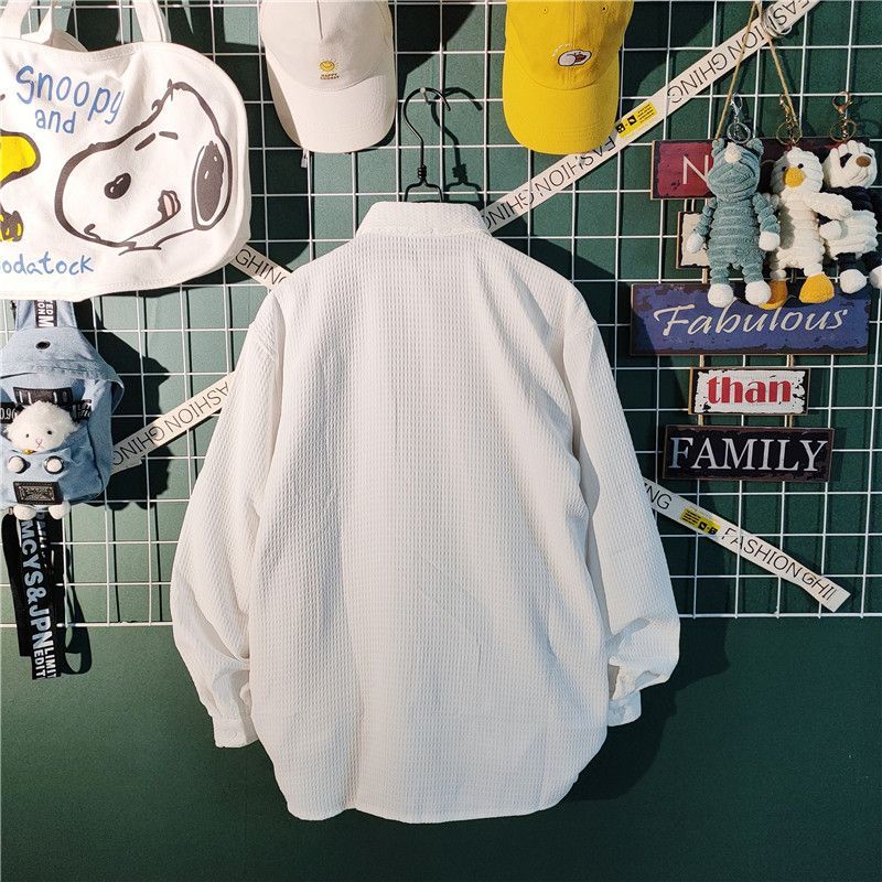 Spring and Autumn Japanese Style Design Sense Small Crowd Waffle Hong Kong Style Decal Loose Relaxed Men's Shirt Thin Coat