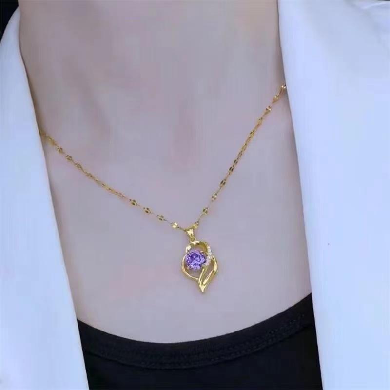 [Amethyst Tulip Heart Choker Necklace for Women Minimalist Luxury Gift]