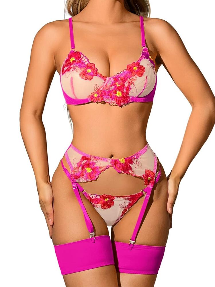 See Through Exotic Kit Sexy Bra Set Floral Strap Lingerie Lace Embroidery Fairy Seamless Open Anal Underwear Women Bra Brief Kit