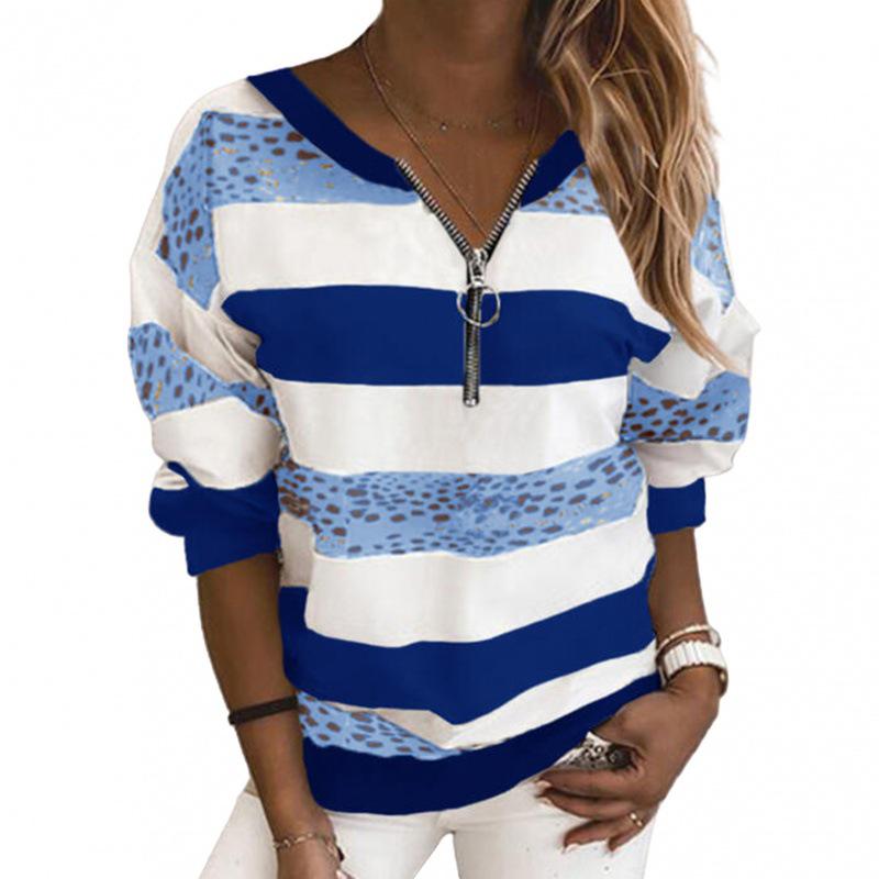 V-neck College Style Striped Pullover Hoodie
