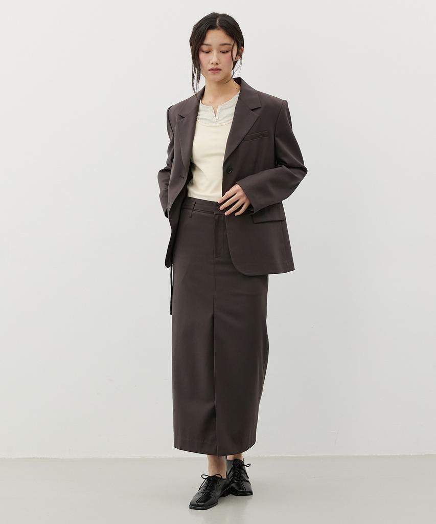 City Breeze Strap Tailored Long Skirt_Dark Brown