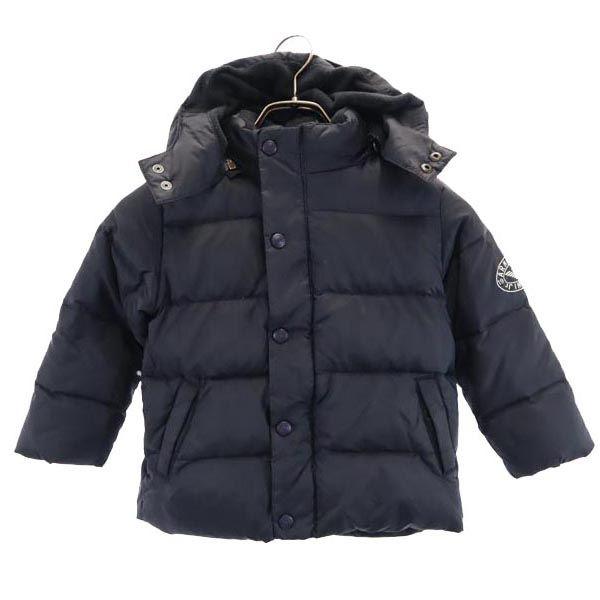 ARMANI JUNIOR Back print Long sleeve hood Down jacket 39.4" Navy system Kid's Used