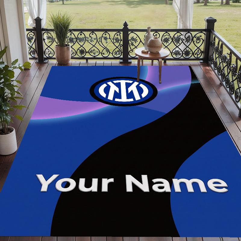 Custom Text Printed Rug Inter Milan Non Slip Floor Carpet For Home Room Decor