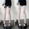 Japanese Lolita Over-the-Knee Bow Socks, White or Black Silk