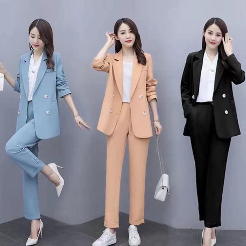Plus Size Women's 2026 Korean Style Spring/Autumn Casual Suit Set: Fashionable, Professional, Loose Fit