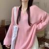 Early Autumn New Loose Lazy Style V-neck Roll Edge Split Fork Fashion Pullover Sweater Women Wear All-match