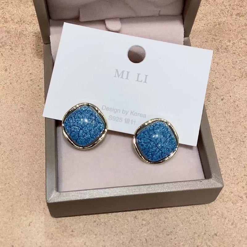 Retro Square Stud Earring for Women Korean Simple Enamel Geometry Temperament Jewelry Girlfriend Gift